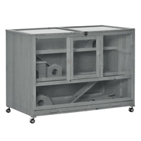 HKM-7148093 Wooden 3-Tier Hamster Cage with Ladder and Rolling Wheels for Small Animals, Dark Gray