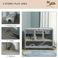 HKM-7148093 Wooden 3-Tier Hamster Cage with Ladder and Rolling Wheels for Small Animals, Dark Gray
