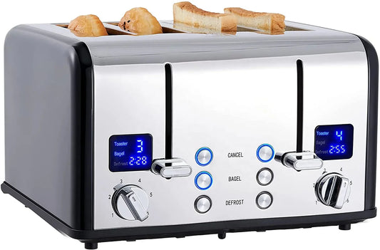HKM-714835 Retro 4-Slice Stainless Steel Electric Pop-Up Toaster with Grill Function