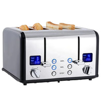 HKM-714835 Retro 4-Slice Stainless Steel Electric Pop-Up Toaster with Grill Function