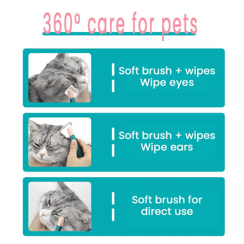 HKM-7150013 Handheld Pet Eye Cleaning Brush for Cats and Dogs - Soft Elastic Head with Ergonomic Handle