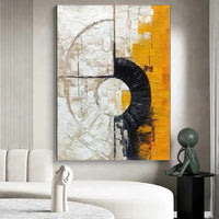 HKM-715027 Abstract Orange and Black Textured Circle Oil Painting – Handmade Modern Wall Art for Living Room and Bedroom