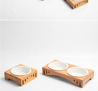 HKM-7150397 Bamboo Wood Arched Pet Bowl with Easy-Clean Bone China Insert