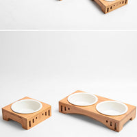 HKM-7150397 Bamboo Wood Arched Pet Bowl with Easy-Clean Bone China Insert