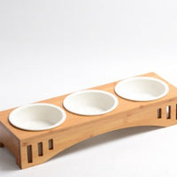 HKM-7150397 Bamboo Wood Arched Pet Bowl with Easy-Clean Bone China Insert