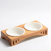 HKM-7150397 Bamboo Wood Arched Pet Bowl with Easy-Clean Bone China Insert