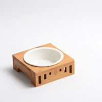 HKM-7150397 Bamboo Wood Arched Pet Bowl with Easy-Clean Bone China Insert