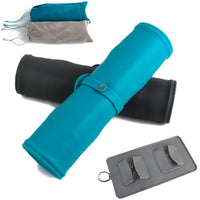 HKM-7150653 Folding Double Bowl Dog and Cat Feeding Set with Velvet Bag - Blue Gray Silicone Design