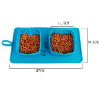 HKM-7150653 Folding Double Bowl Dog and Cat Feeding Set with Velvet Bag - Blue Gray Silicone Design