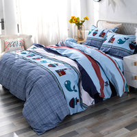 HKM-715091 Cotton Cartoon Four-Piece Bedding Set in Blue for Various Bed Sizes