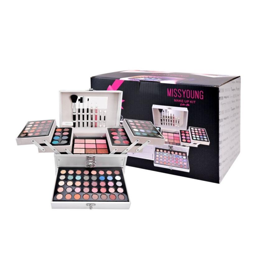 HKM-715155 Silver Eye Shadow and Blush Makeup Set with Lip Gloss and Brush