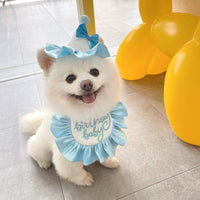 HKM-7151805 Dog Birthday Party Bib and Hat Set with Neck Scarf - Pink and Blue Options Available