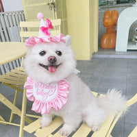 HKM-7151805 Dog Birthday Party Bib and Hat Set with Neck Scarf - Pink and Blue Options Available
