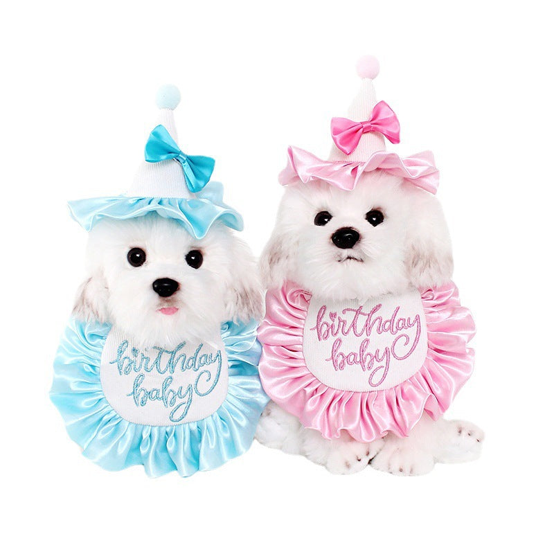HKM-7151805 Dog Birthday Party Bib and Hat Set with Neck Scarf - Pink and Blue Options Available