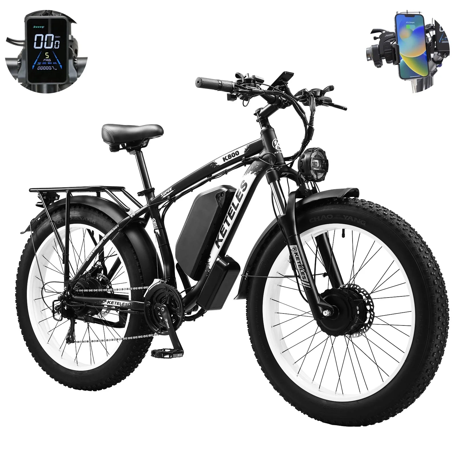 HKM-715411 K800 Electric Bicycle with Full Suspension Frame, 26-Inch Fat Tires, Dual 2000W Motors, 48V 23Ah Battery
