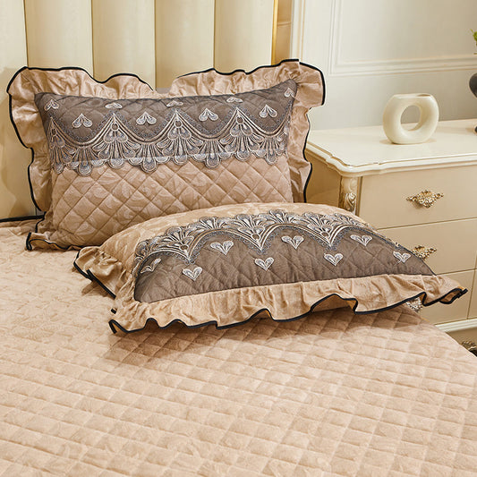 HKM-715411 Quilted Velvet and Lace Single Pillowcase with Zipper in Multiple Elegant Colors