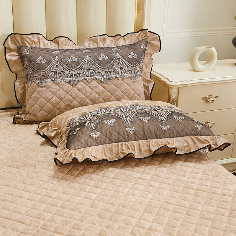 HKM-715411 Quilted Velvet and Lace Single Pillowcase with Zipper in Multiple Elegant Colors