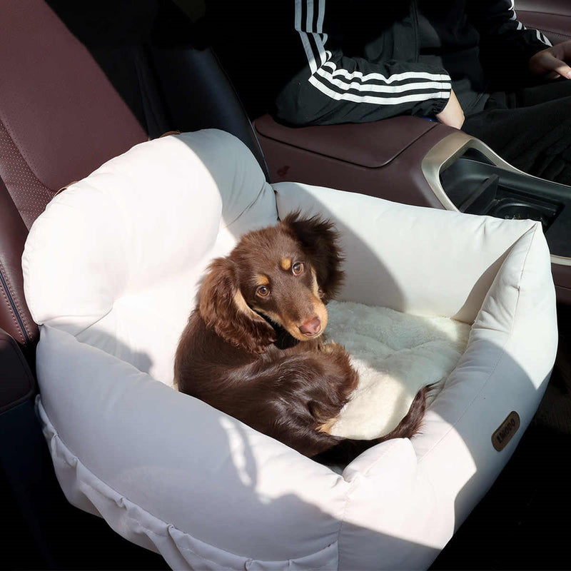 HKM-7154237 Pet Car Nest - Comfortable Suede Kennel Seat for Pets, 50x40x30cm, Milky White