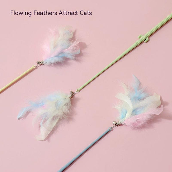 HKM-7155005 Colorful Cat Teasing Stick with Feather and Bell