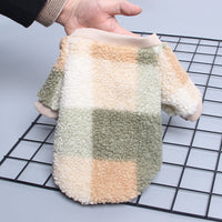 HKM-715539 Lamb Cashmere Two-Legged Pet Clothes for Autumn and Winter in Orange and Green Grid Patterns