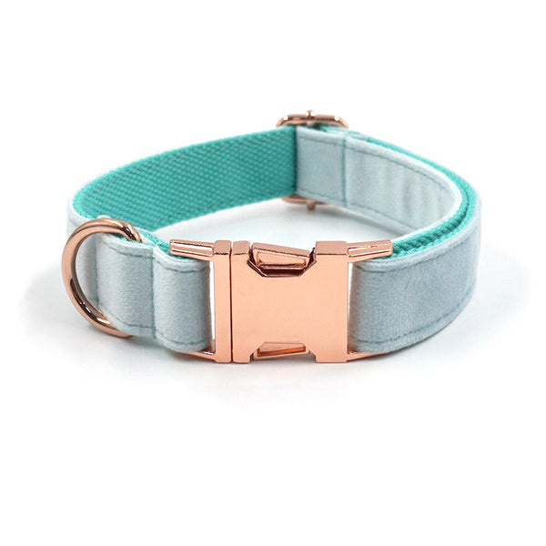 HKM-7156029 Sapphire Velvet Pet Collar with Rose Gold Accents - Soft Cloth Design, Multiple Sizes Available