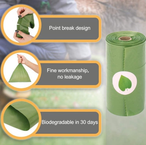 HKM-7156413 Pet Waste Disposal Bags - Biodegradable PE Bags, Compact Size for Easy Carrying, 6 Roll Pack