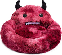 HKM-7157437 Self-Warming Round Faux Fur Pet Bed for Cats and Dogs - Cozy Monster Design, Durable Cushion, Multiple Sizes Available
