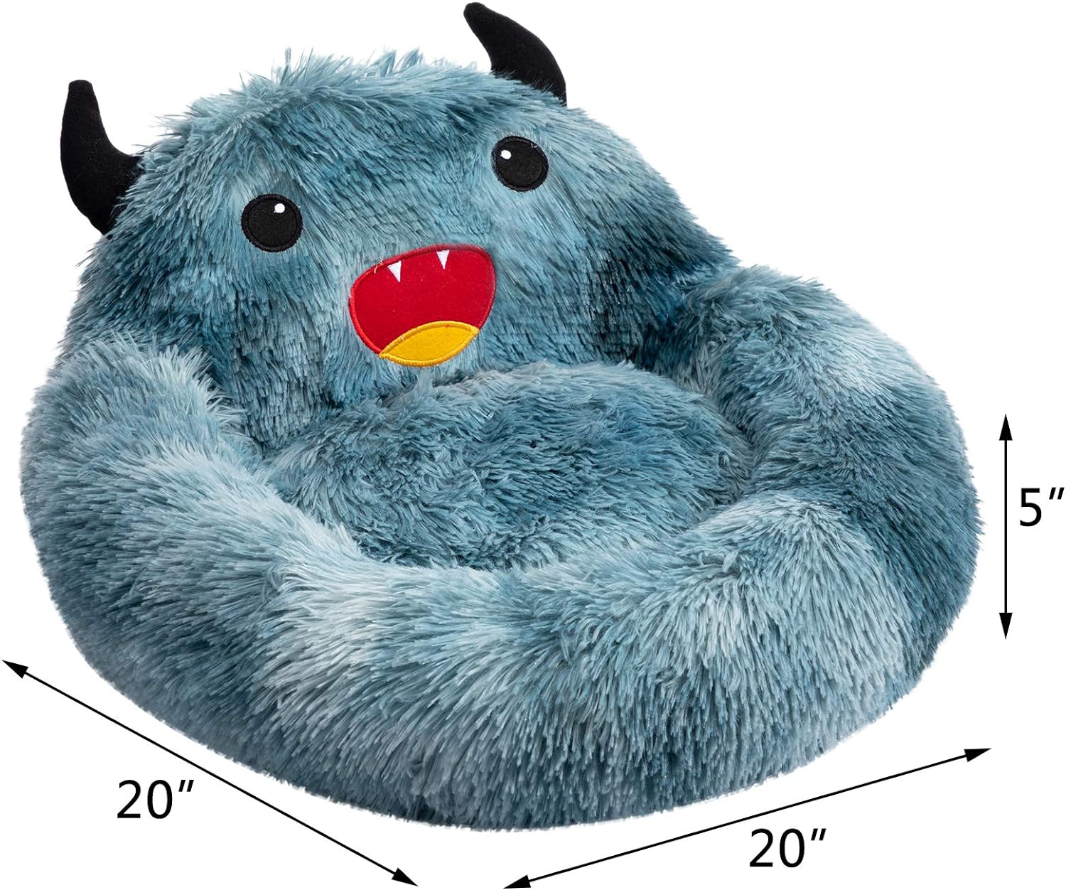 HKM-7157437 Self-Warming Round Faux Fur Pet Bed for Cats and Dogs - Cozy Monster Design, Durable Cushion, Multiple Sizes Available