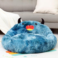 HKM-7157437 Self-Warming Round Faux Fur Pet Bed for Cats and Dogs - Cozy Monster Design, Durable Cushion, Multiple Sizes Available