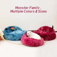 HKM-7157437 Self-Warming Round Faux Fur Pet Bed for Cats and Dogs - Cozy Monster Design, Durable Cushion, Multiple Sizes Available