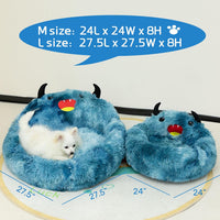 HKM-7157437 Self-Warming Round Faux Fur Pet Bed for Cats and Dogs - Cozy Monster Design, Durable Cushion, Multiple Sizes Available