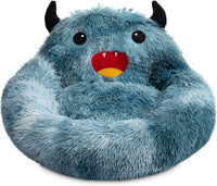 HKM-7157437 Self-Warming Round Faux Fur Pet Bed for Cats and Dogs - Cozy Monster Design, Durable Cushion, Multiple Sizes Available