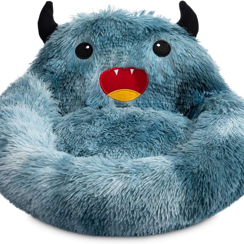 HKM-7157437 Self-Warming Round Faux Fur Pet Bed for Cats and Dogs - Cozy Monster Design, Durable Cushion, Multiple Sizes Available