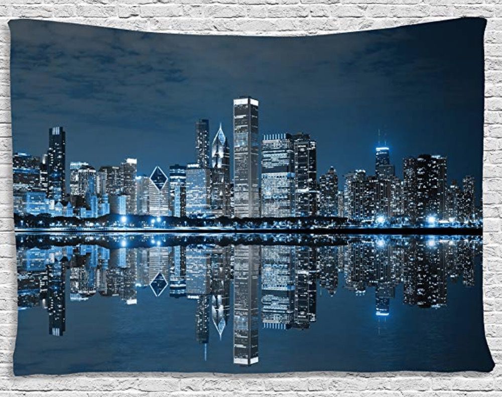 HKM-715795 City Night Polyester Tapestry – European Style Home Decor