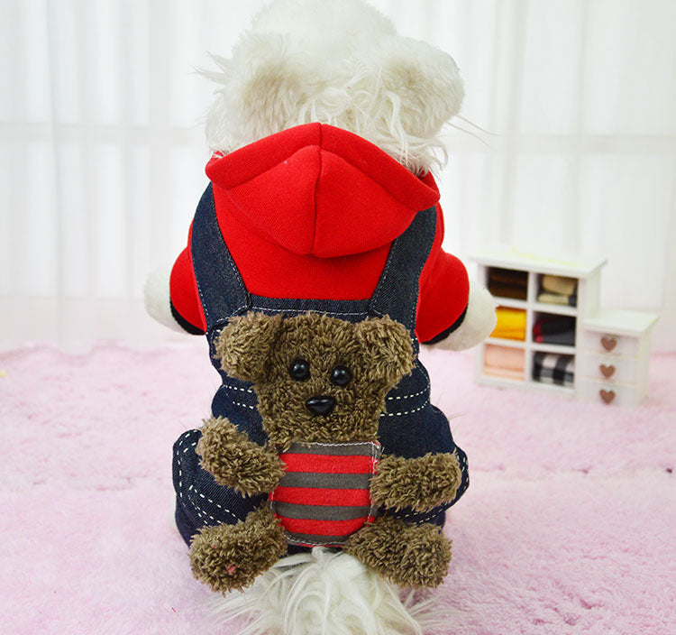 HKM-7158333 Thickened Cotton Four-Legged Dog Outfit - Cozy Bear Design for Small to Medium Pets