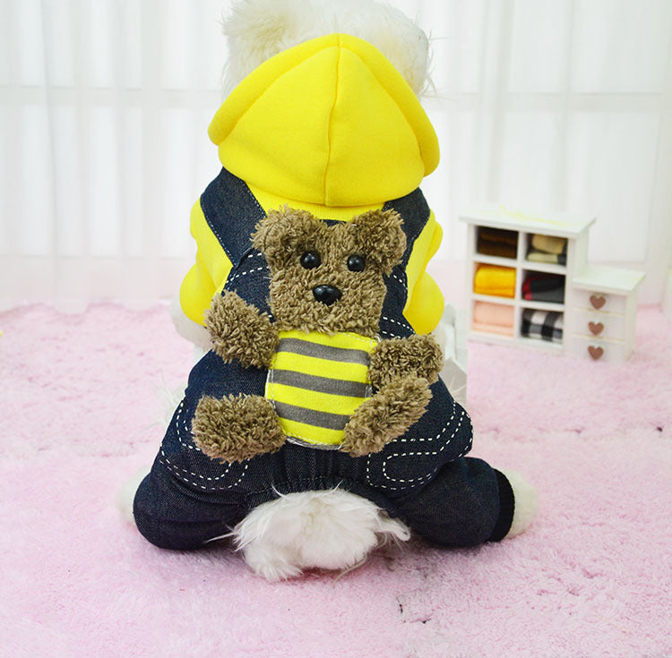HKM-7158333 Thickened Cotton Four-Legged Dog Outfit - Cozy Bear Design for Small to Medium Pets