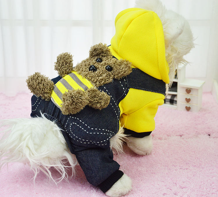 HKM-7158333 Thickened Cotton Four-Legged Dog Outfit - Cozy Bear Design for Small to Medium Pets