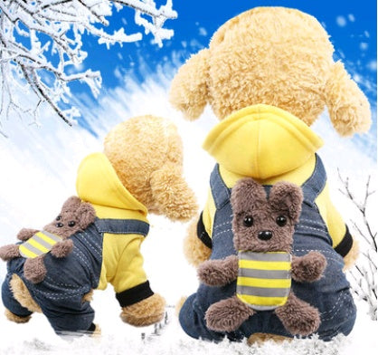 HKM-7158333 Thickened Cotton Four-Legged Dog Outfit - Cozy Bear Design for Small to Medium Pets
