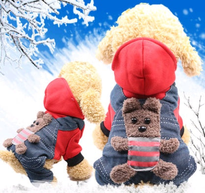 HKM-7158333 Thickened Cotton Four-Legged Dog Outfit - Cozy Bear Design for Small to Medium Pets