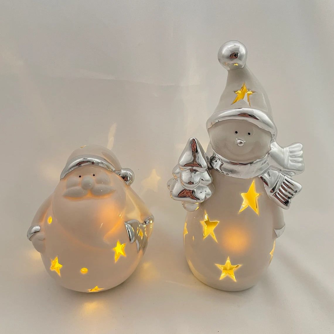 HKM-715859 Santa Claus and Snowman Resin LED Holiday Decoration Set