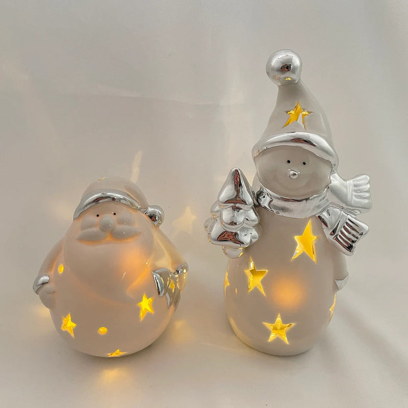 HKM-715859 Santa Claus and Snowman Resin LED Holiday Decoration Set