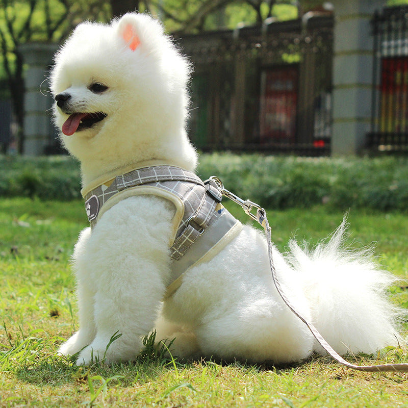 HKM-7159229 Reflective Dog Leash with Traction Belt - Light Pink, Gray, Khaki, XS to XL Sizes