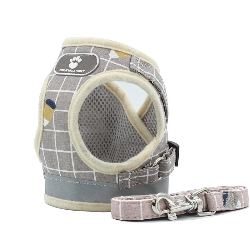 HKM-7159229 Reflective Dog Leash with Traction Belt - Light Pink, Gray, Khaki, XS to XL Sizes