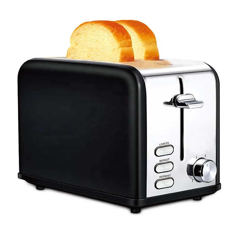 HKM-715987 Compact Stainless Steel 2 Slice Bread Toaster with Extra Wide Slots and Grill Function