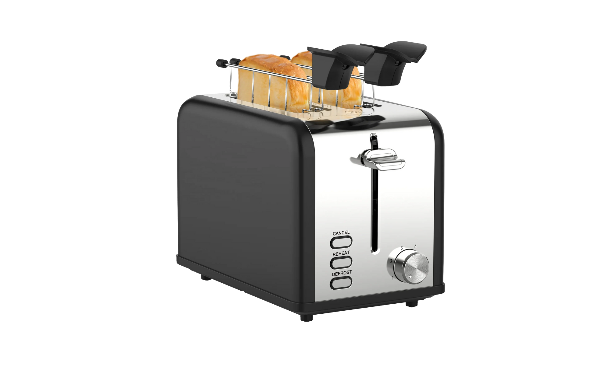 HKM-715987 Compact Stainless Steel 2 Slice Bread Toaster with Extra Wide Slots and Grill Function