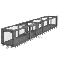 HKM-7159997 Dark Gray Wooden Cat Tunnel with 8 Doors – Outdoor Play Tunnel for Cats Under 10 lbs