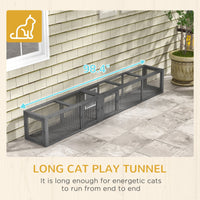 HKM-7159997 Dark Gray Wooden Cat Tunnel with 8 Doors – Outdoor Play Tunnel for Cats Under 10 lbs