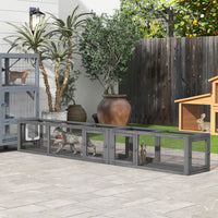 HKM-7159997 Dark Gray Wooden Cat Tunnel with 8 Doors – Outdoor Play Tunnel for Cats Under 10 lbs