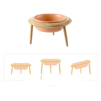 HKM-7160125 Ceramic and Bamboo Wood Pet Bowl Set - Pink, Green, White - Large and Small Sizes
