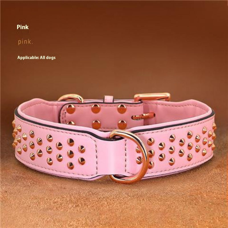 HKM-7161917 Leather Rivet Dog Collar - Anti-Bite, Available in Chocolate, Pink, and Black, Suitable for All Seasons